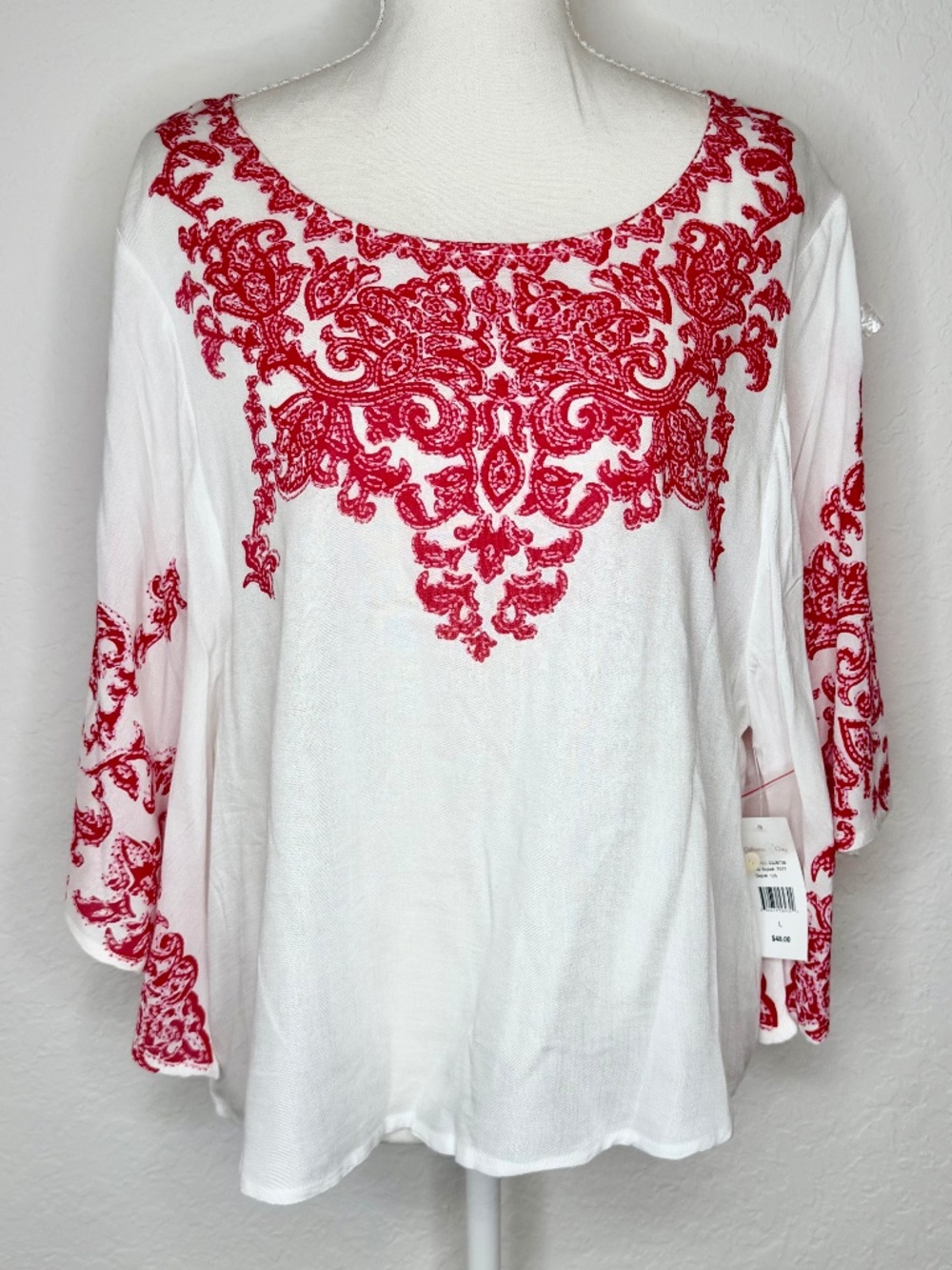 Cabana Cay Flowy Tunic Embroidered Blouse, NWT Size L